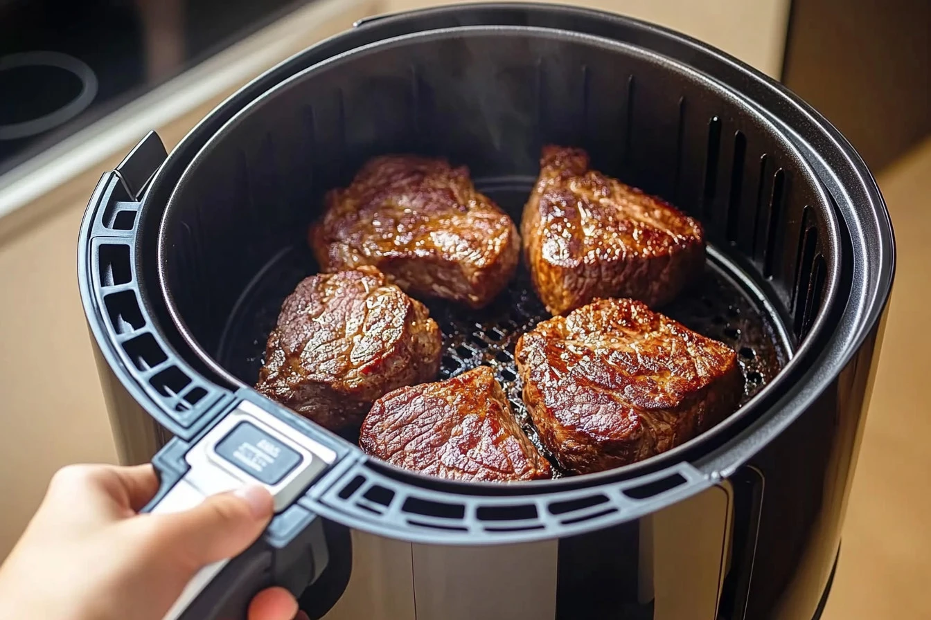 Air Fryer Steak with Garlic Herb Butter