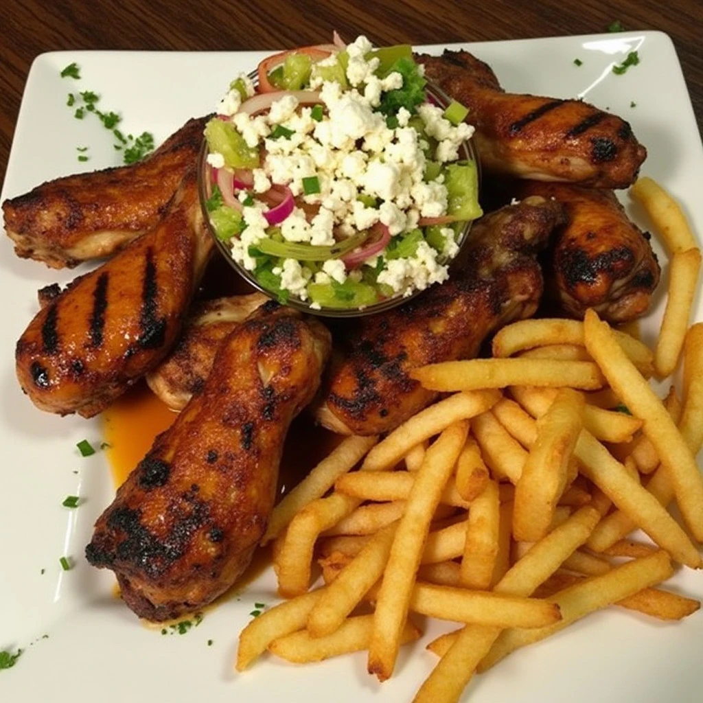 Ultimate Grilled Chicken Wings with Greek Salad & Crispy Fries